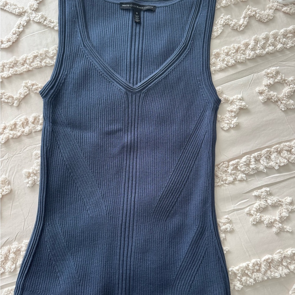 White House Black Market Blue Ribbed Fitted Tank Top